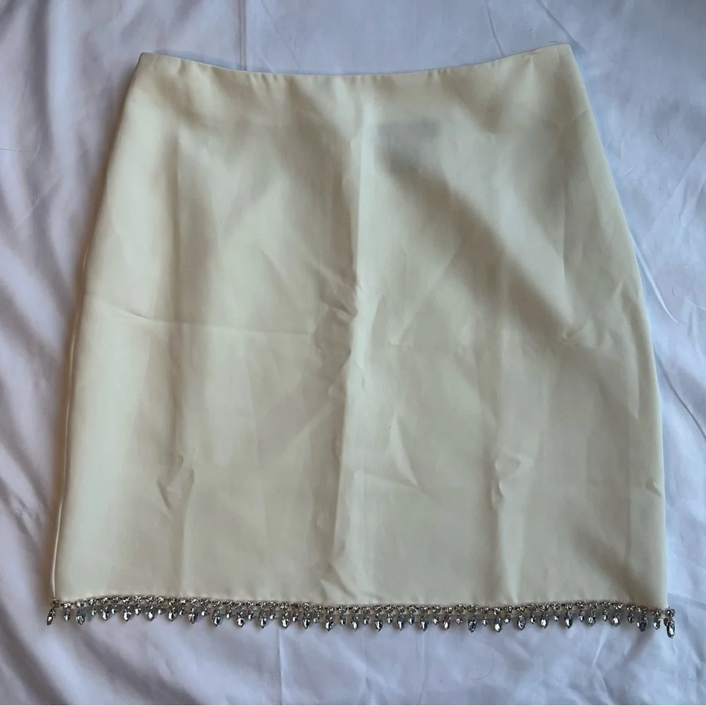 Sincerely Jules Ivory White Rhinestone Fringe Mini Skirt Medium